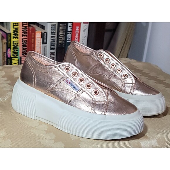 Superga 2790 Matte METALLIC PLATFORM Rose Gold Sneaker Bronze Sizzling Lady US 6 - Picture 1 of 16